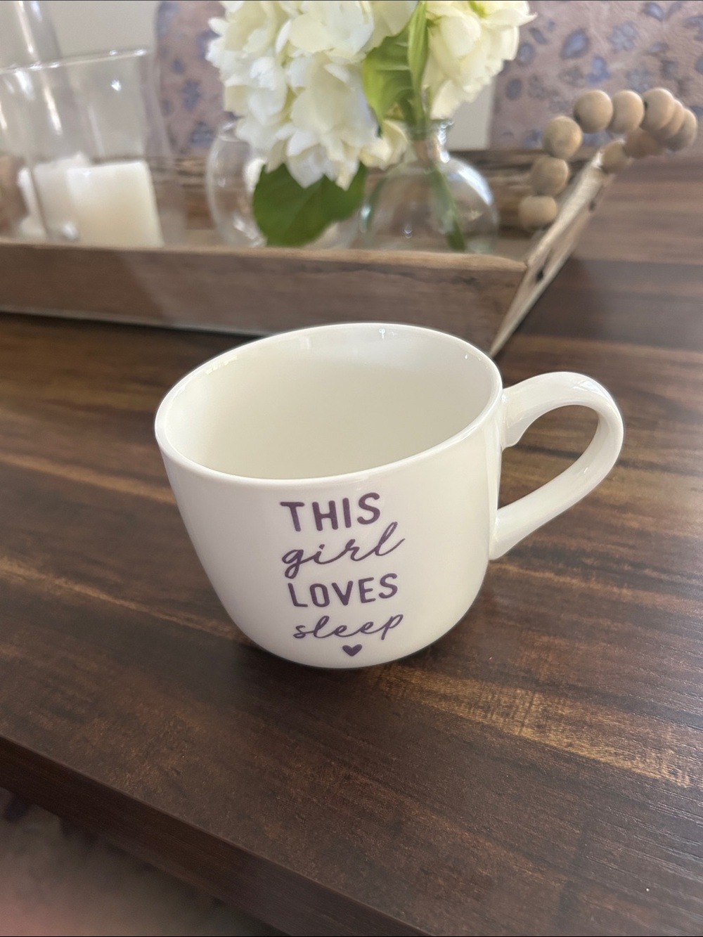 Opalhouse White Mug with Purple Script 'This Girl Loves Sleep'